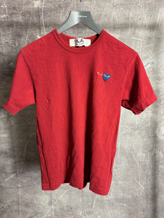 CDG Heart Stitched T-Shirt Red Small