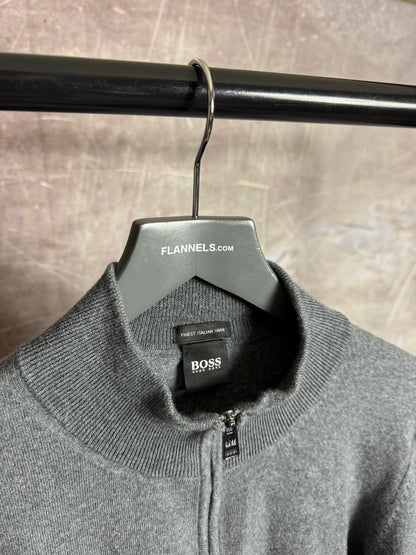 Hugo Boss Merino Wool Zip Up Grey Small
