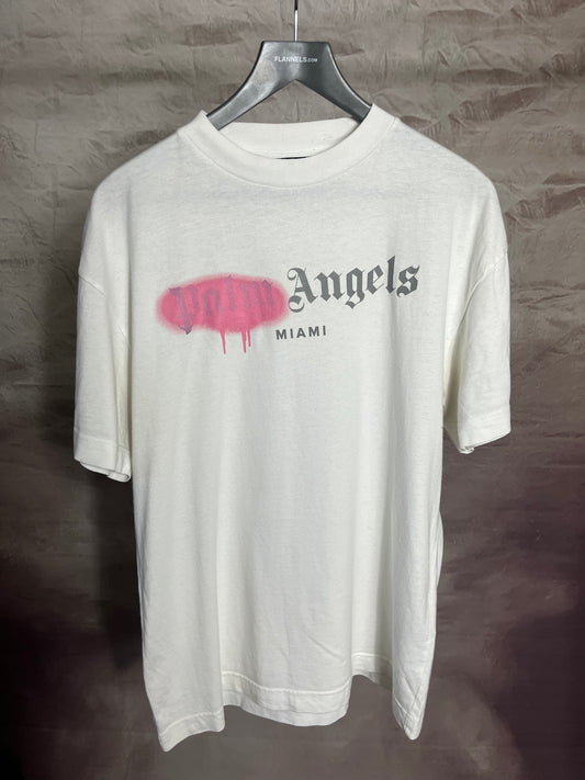 Palm Angels Spray T-Shirt White/Pink Large